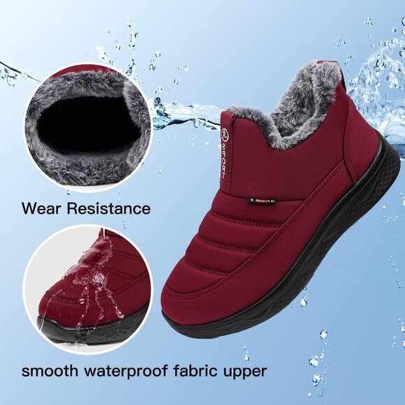 Women’s 03 Red Winter Snow Boots Fur Lined Waterproof Insulated Slip On Shoes - Picture 4 of 6
